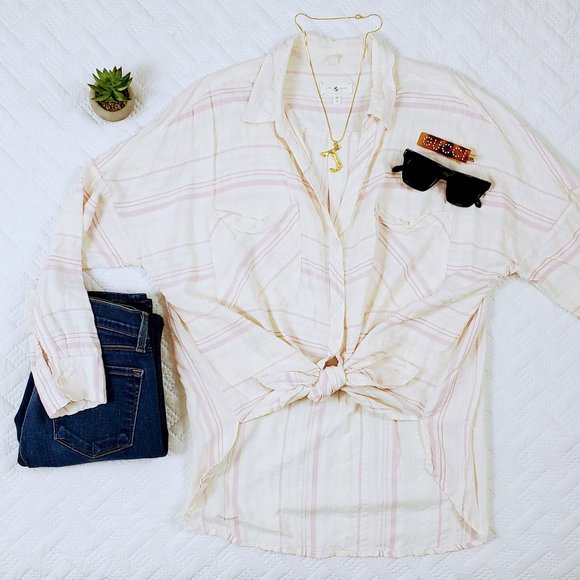 Sold Lou & Grey Pink Striped Buttondown Tie Fro… - Picture 3 of 7